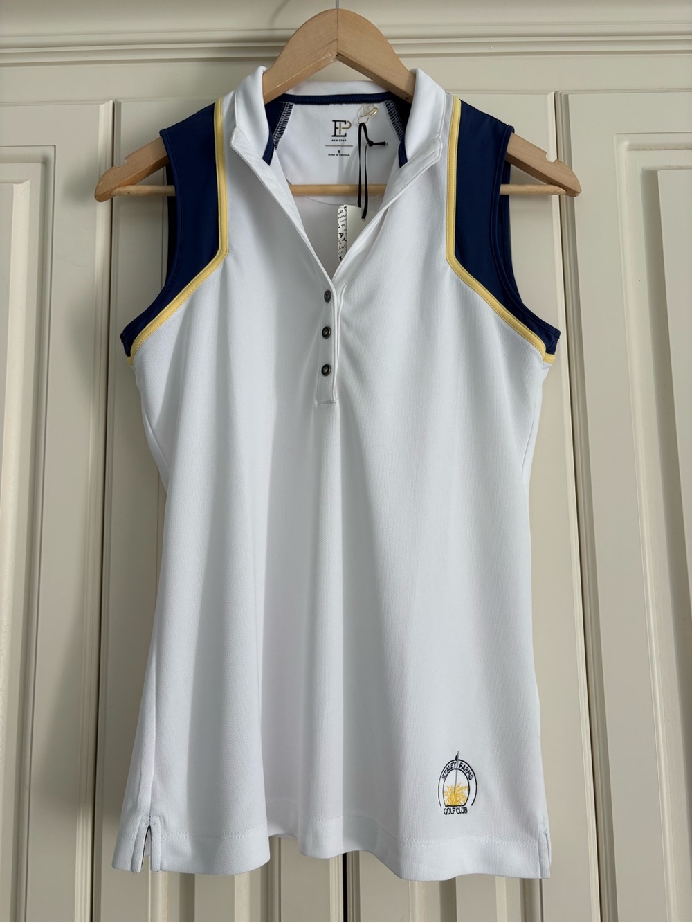 EP Pro White Sleeveless Polo Sporty Quarter Button Athletic Top Small NWT Preppy